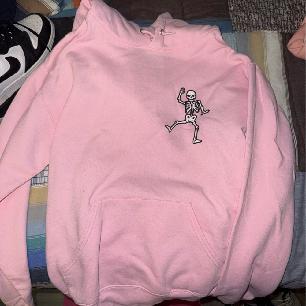 Light Pink Hoodie with Skeleton Graphic